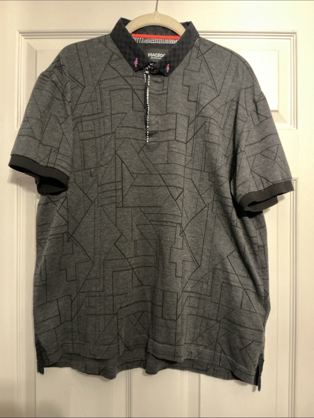 MACEOO Black Geometric Men’s Polo Shirt 100% cotton